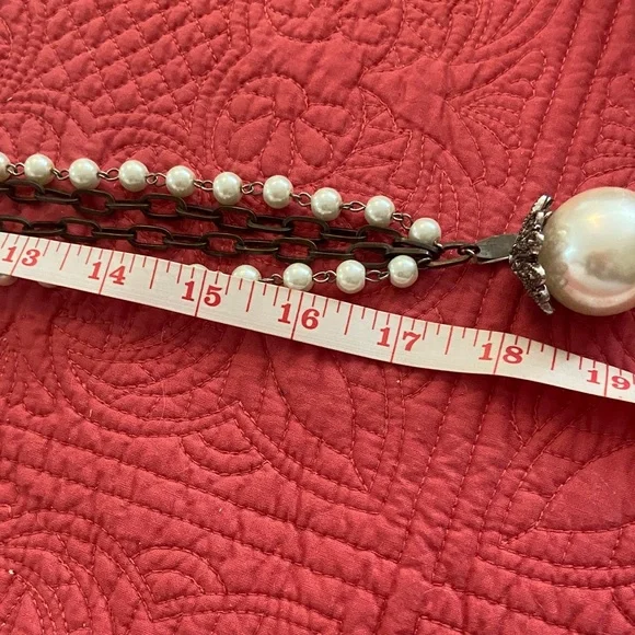 Plunder Antiqued dark metal & White Pearl Long Pendant Necklace - Picture 7 of 7